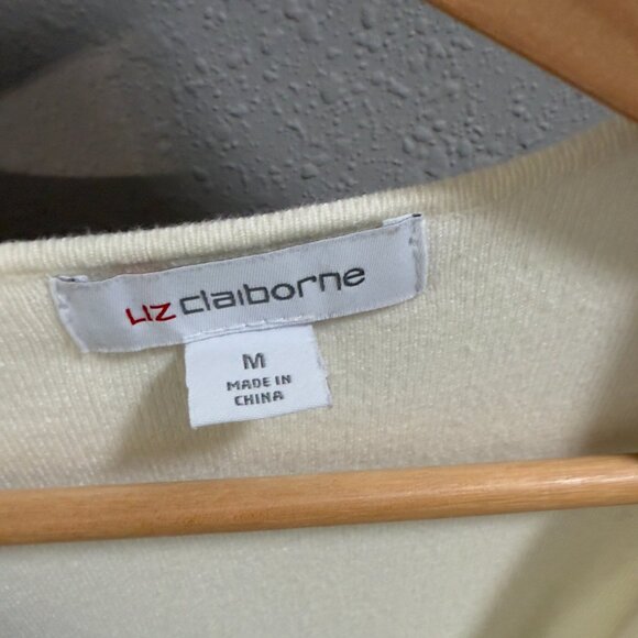 Liz Claiborne Cream & Gray Colorblock Open Front Cardigan - Size Medium - Picture 6 of 9